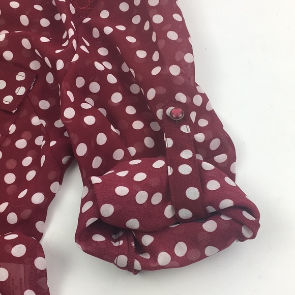 Bongo Blouse Crop Sheer Burgundy M Polka Dots * - Picture 6 of 7